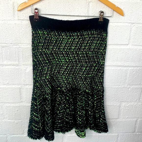 Anthropologie Moth Neon Pop Tweed Black Knit Fit & Flare Skirt size Medium - Picture 3 of 8